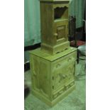 A pine cupboard having twin doors with single drawer over and twin drawers under, 59cm wide.