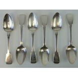 A set of six Georgian HM silver serving spoons each having a Hollier crest (dexter hand holding a