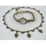 A delightful vintage Sterling silver and marcasite necklace, complete with safety chain,