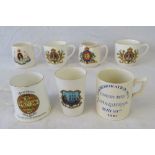 Two South African Union commemorative mugs, a St Helena beaker having warship motif upon,
