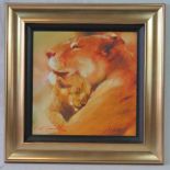 A limited edition giclee paper canvas board print 20/195 by Rolf Harris entitled 'Lioness Mother