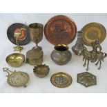 A quantity of assorted Indian and Oriental brass decorative items including a CHinese warrior on