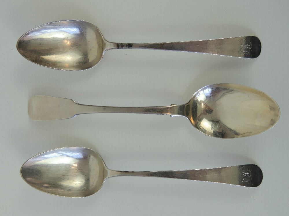 A pair of Georgian HM silver serving spoons, London 1782 hallmarks, makers mark for Charles Hougham.