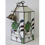 A modern Arts & Crafts leaded glass pendant light fitting in the style of Mackintosh.