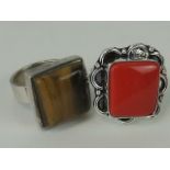 A 925 silver ring set with square tigers eye cabachon, size K-L,