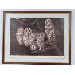 Print; study of owls, limited edition 591/850 signed lower right Dorothea Hyde, 48 x 66cm,