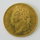 A 22ct gold 1825 George IIII half sovereign, 4g.