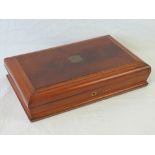A late Victorian mahogany cutlery canteen box with green velvet lining, 42cm x 28cm x 9cm.