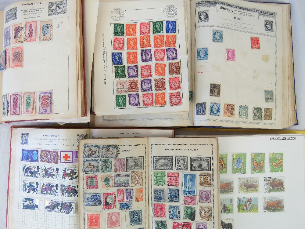 Stamps; six stock books of mostly used stamps including; Tanganyika, Straits Settlements, Rhodesia,
