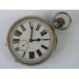 A 'Goliath' top winding pocket/desk watch having white enamel dial, black Roman numerals,