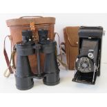 A pair of Bino Prism No5 Mk5 x7 binoculars within original pigskin leather case dated 1943,