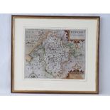 Map; Bedfordshire by Saxton/Kip 1st edition dated 1607, handtinted throughout, 28 x 35cm,