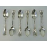 A set of six sterling silver dessert spoons in Pompadour pattern by Birks, Montreal c. 1950, 9ozt.