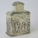 A rare and unusual HM silver pot pourri in the style of a tea caddy,