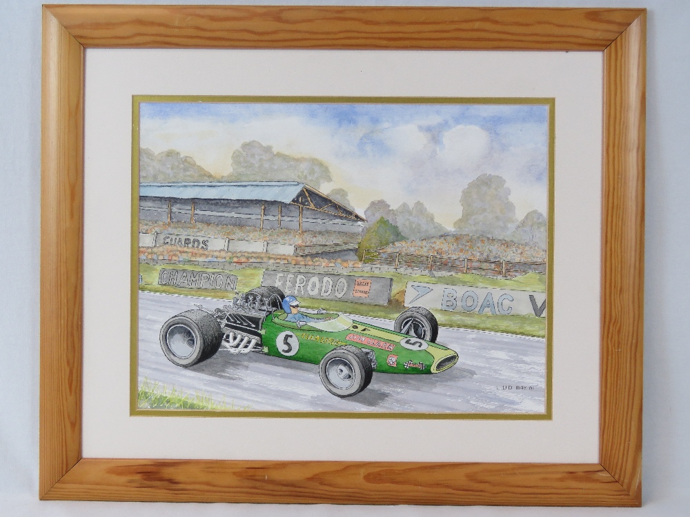 A pen and ink drawing of Lotus racing ca