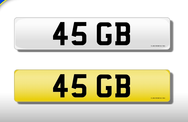 Registration Plate '45 GB' on retention. Reduced buyers premium 15.5% + VAT. SIA.