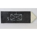 A black and white painted aluminium military directional sign, 60 x 20cm.