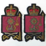 Two silver and gold embroidered cloth Guards badges, approx 16 x 8.5cm each.
