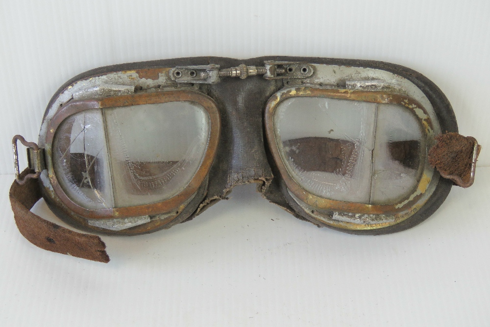 A pair of vintage flying goggles stamped REGD 903370, strap a/f, - Image 2 of 3