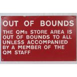 A military QM Store Area painted aluminium sign, 45 x 75cm.
