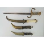 A Middle Easten dagger with curved blade, 21cm, and bone handle,