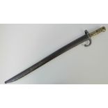 A French Chassepot bayonet with plain blade stamped H49745 to the hilt, No3 to the blade,