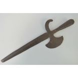 An antique wrought iron halberd spear top with axe head and integral hook, 48cm in length.