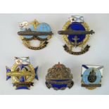 Five enamelled Cold War era Russian submarine badges; K-456, Atomiz, A-442, TK-18,