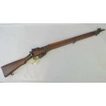 A deactivated (EU Spec) bolt action Lee Enfield No 4 rifle, .303 Cal, Serial No U34576.