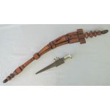 An Eastern ceremonial dagger complete with scabbard and knives, 44cm blade,