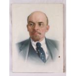 A 20thC Russian School portrait of Vladimir Lenin, oil on canvas, with labels verso, dated 1979,