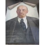 A 20thC portrait of Vladimir Lenin signed verso Abakumo VV, oil on canvas, 200cm x 15cm,
