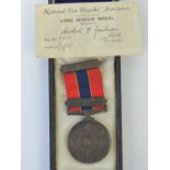 A National Fire Brigade Long Service Medal, inscribed to 7831 Herbert F.