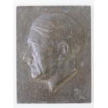 A bronze relief moulded plaque of Adolf Hilter, 17cm x 13cm.