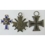 German Imperial Iron cross 1914, WW II German Third Reich Mothers cross in enamelled bronze,