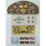 A collection of WWII Russian army commemorative badges; Naval, Armored Vehicle, sports badges,
