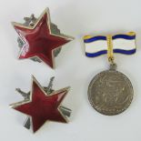 Two red enamel Serbia Yugoslavia WWII Partisan Star Orders (2nd Class and 3rd Class),