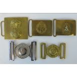 Five military and police buckles; Scots Guard by H&S Ltd, Auxiliary Police,