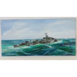 An oil painting of HMS Undine (R42) U-cl