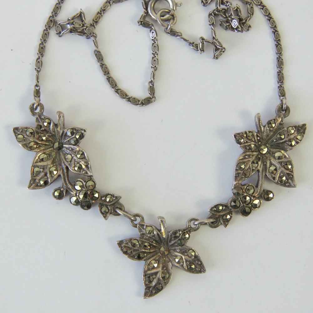 A vintage silver and marcasite necklace