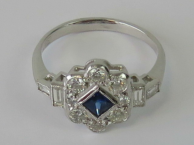 An 18ct white gold sapphire and diamond