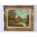 Oil on canvas; river scene, signed indis