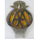 A very rare vintage Wester Indian AA chrome badge bearing Automobile Association wings with 'India'