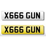 Registration Plate 'X666 GUN' on retention. Reduced buyers premium 15.5% + VAT.