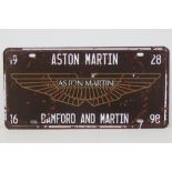 A contemporary metal Aston Martin sign, 30 x 15cm.