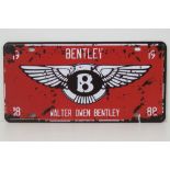 A contemporary metal Bentley sign, 30 x 15cm.