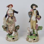 A pair of 18thC Derby figures of a shepherd and shepherdess,