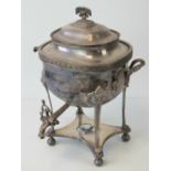 An impressive 19th century silver plated samovar complete with lid, side handles and tap, 46cm high.