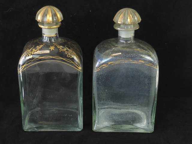 A pair of Georgian style gilded liquor bottles marked for Jerez Spain. each standing 21cm high. - Image 2 of 4