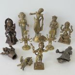 A small collection of finely cast brass Indian deities of various types and sizes,